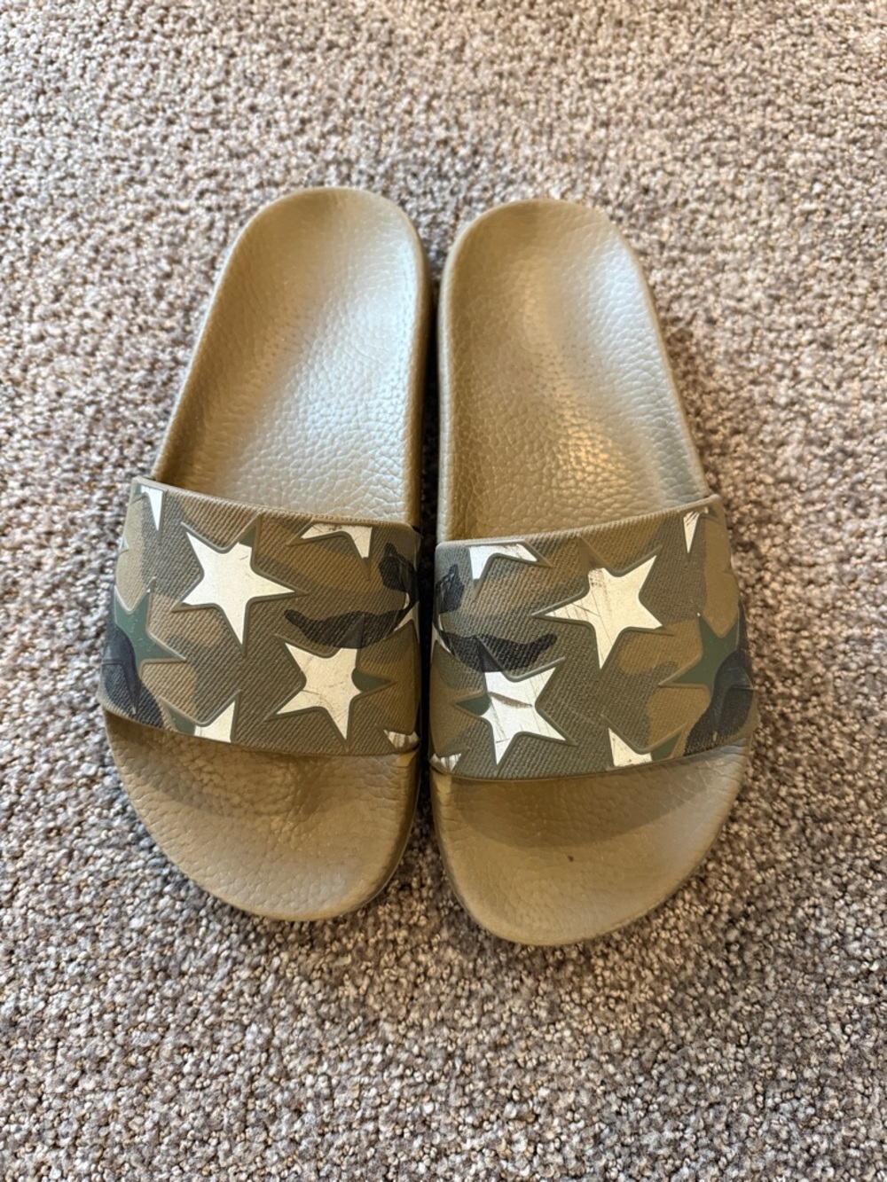 Valentino Olive Camo Star-Print Kids Slide Sandals